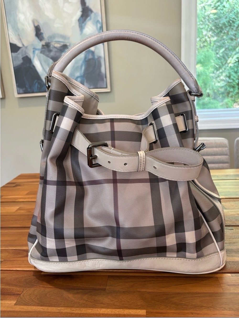 Burberry Black and White Striped Shoulder Bag